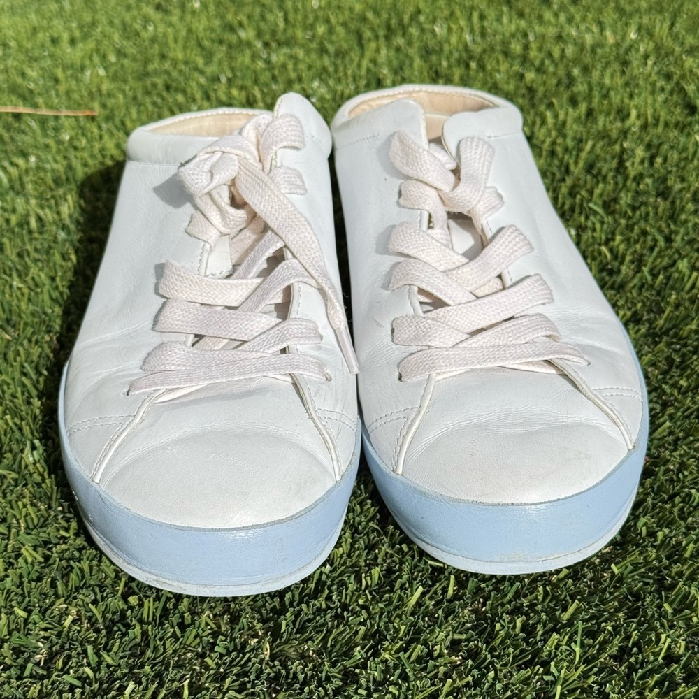 Rag & Bone RB1 Leather Slip On Mule Sneakers in Chambray and Light Blue
